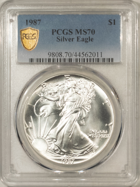 American Silver Eagles 1987 $1 1 OZ AMERICAN SILVER EAGLE – PCGS MS-70, WHITE & PRISTINE, PERFECT!