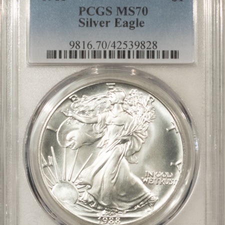 American Silver Eagles 1988 $1 1 OZ AMERICAN SILVER EAGLE – PCGS MS-70, WHITE & PRISTINE, PERFECT!