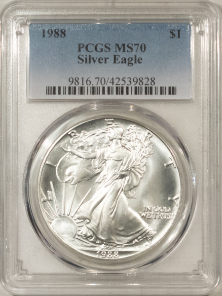 American Silver Eagles 1988 $1 1 OZ AMERICAN SILVER EAGLE – PCGS MS-70, WHITE & PRISTINE, PERFECT!