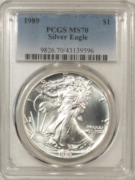American Silver Eagles 1989 $1 1 OZ AMERICAN SILVER EAGLE – PCGS MS-70, WHITE & PRISTINE, PERFECT!