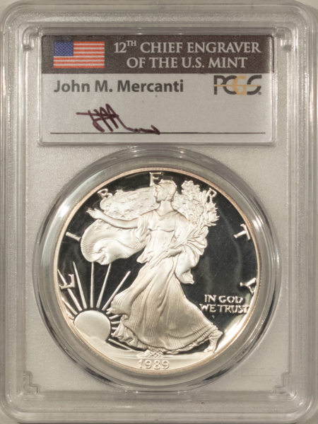 American Silver Eagles 1989-S $1 1 OZ PROOF AMERICAN SILVER EAGLE PCGS PR-70 DCAM MERCANTI SIGNED LABEL