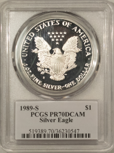 American Silver Eagles 1989-S $1 1 OZ PROOF AMERICAN SILVER EAGLE PCGS PR-70 DCAM MERCANTI SIGNED LABEL