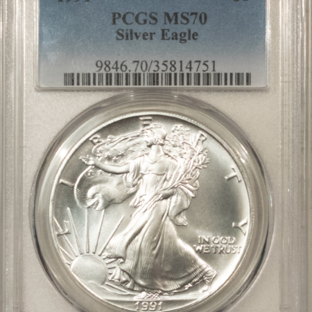 American Silver Eagles 1991 $1 1 OZ AMERICAN SILVER EAGLE – PCGS MS-70, WHITE & PRISTINE, PERFECT!