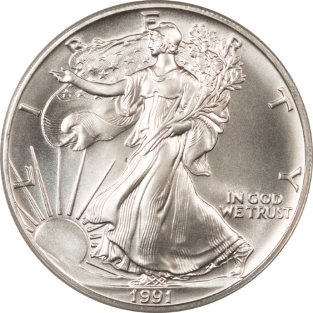American Silver Eagles 1991 $1 1 OZ AMERICAN SILVER EAGLE – PCGS MS-70, WHITE & PRISTINE, PERFECT!