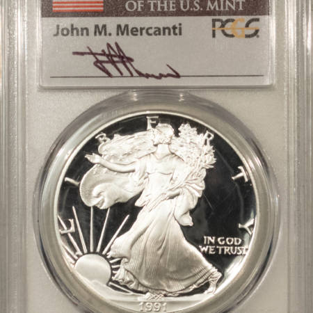 American Silver Eagles 1991-S $1 1 OZ PROOF AMERICAN SILVER EAGLE PCGS PR-70 DCAM MERCANTI SIGNED LABEL