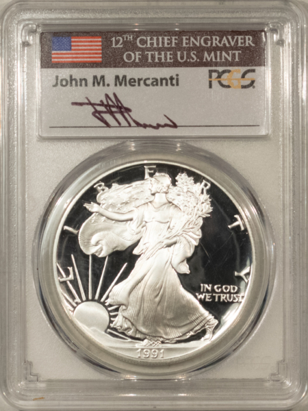 American Silver Eagles 1991-S $1 1 OZ PROOF AMERICAN SILVER EAGLE PCGS PR-70 DCAM MERCANTI SIGNED LABEL