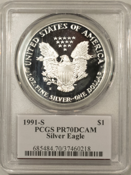 American Silver Eagles 1991-S $1 1 OZ PROOF AMERICAN SILVER EAGLE PCGS PR-70 DCAM MERCANTI SIGNED LABEL