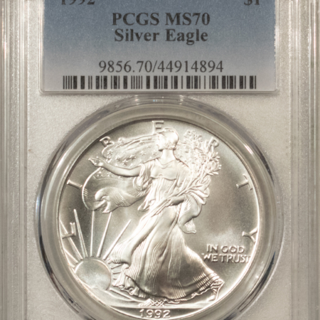 American Silver Eagles 1992 $1 1 OZ AMERICAN SILVER EAGLE – PCGS MS-70, WHITE & PRISTINE, PERFECT!