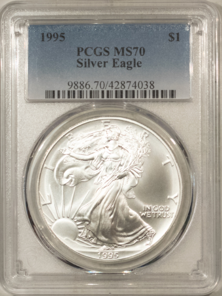 American Silver Eagles 1995 $1 1 OZ AMERICAN SILVER EAGLE – PCGS MS-70, WHITE & PRISTINE, PERFECT!