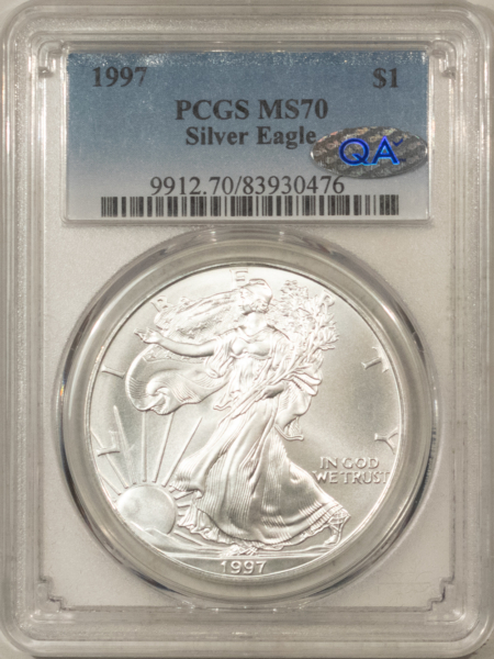 American Silver Eagles 1997 $1 1 OZ AMERICAN SILVER EAGLE – PCGS MS-70, PRISTINE! QUALITY APPROVED!