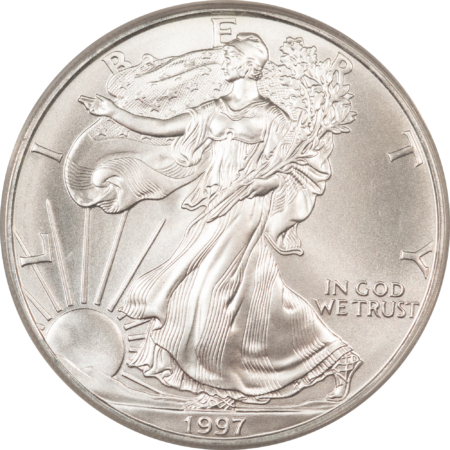 American Silver Eagles 1997 $1 1 OZ AMERICAN SILVER EAGLE – PCGS MS-70, PRISTINE! QUALITY APPROVED!