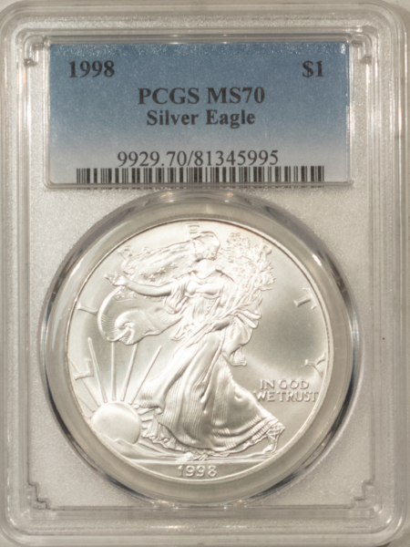 American Silver Eagles 1998 $1 1 OZ AMERICAN SILVER EAGLE – PCGS MS-70, WHITE & PRISTINE! PERFECT!