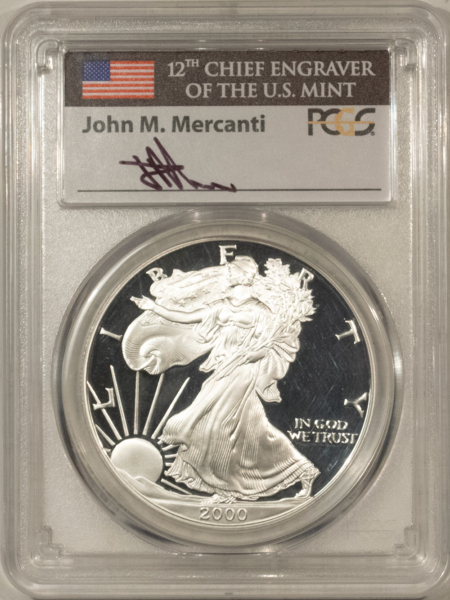 American Silver Eagles 2000-P $1 1 OZ PROOF AMERICAN SILVER EAGLE PCGS PR-70 DCAM MERCANTI SIGNED LABEL