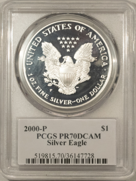 American Silver Eagles 2000-P $1 1 OZ PROOF AMERICAN SILVER EAGLE PCGS PR-70 DCAM MERCANTI SIGNED LABEL