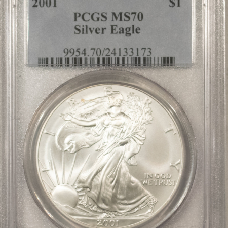 American Silver Eagles 2001 $1 1 OZ AMERICAN SILVER EAGLE – PCGS MS-70, TINY REVERSE GEM WHITE FLECKS!