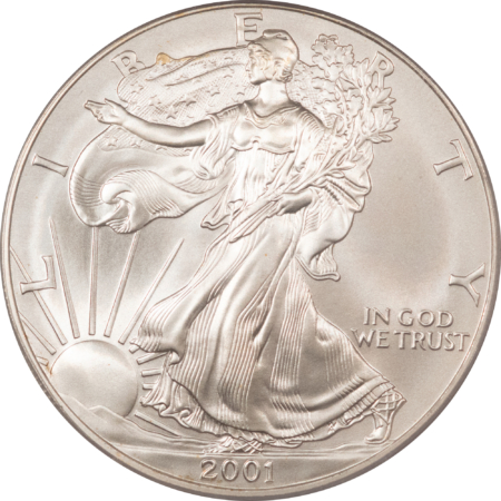 American Silver Eagles 2001 $1 1 OZ AMERICAN SILVER EAGLE – PCGS MS-70, TINY REVERSE GEM WHITE FLECKS!