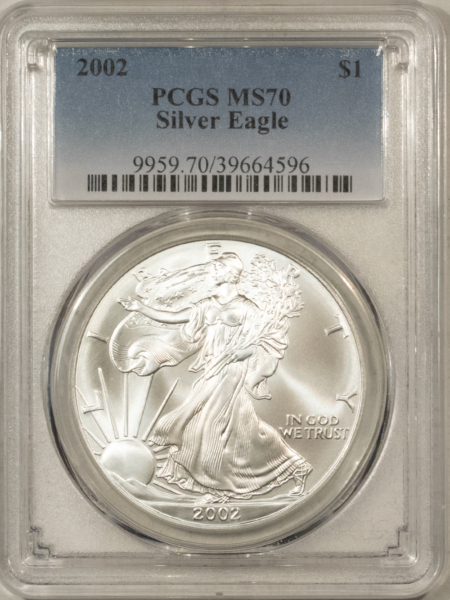 American Silver Eagles 2002 $1 1 OZ AMERICAN SILVER EAGLE – PCGS MS-70, WHITE & PRISTINE! PERFECT!
