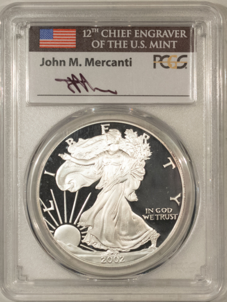 American Silver Eagles 2002-W $1 1 OZ PROOF AMERICAN SILVER EAGLE PCGS PR-70 DCAM MERCANTI SIGNED LABEL