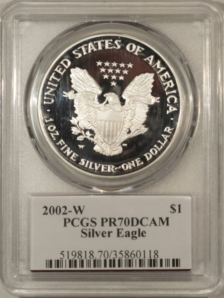 American Silver Eagles 2002-W $1 1 OZ PROOF AMERICAN SILVER EAGLE PCGS PR-70 DCAM MERCANTI SIGNED LABEL