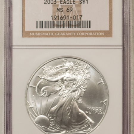 American Silver Eagles 2003 $1 AMERICAN SILVER EAGLE, 1 OZ .999 – NGC MS-69