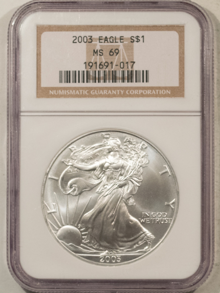 American Silver Eagles 2003 $1 AMERICAN SILVER EAGLE, 1 OZ .999 – NGC MS-69