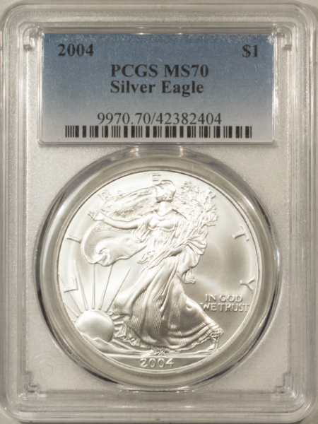 American Silver Eagles 2004 $1 1 OZ AMERICAN SILVER EAGLE – PCGS MS-70, WHITE & PRISTINE! PERFECT!