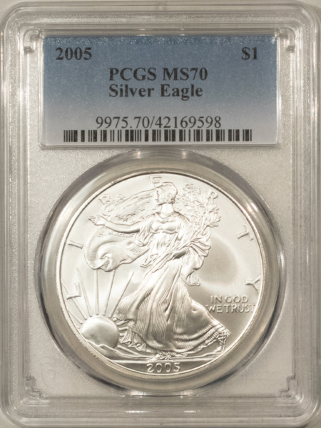 American Silver Eagles 2005 $1 1 OZ AMERICAN SILVER EAGLE – PCGS MS-70, WHITE & PRISTINE! PERFECT!