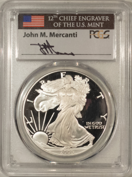 American Silver Eagles 2005-W $1 1 OZ PROOF AMERICAN SILVER EAGLE PCGS PR-70 DCAM MERCANTI SIGNED LABEL