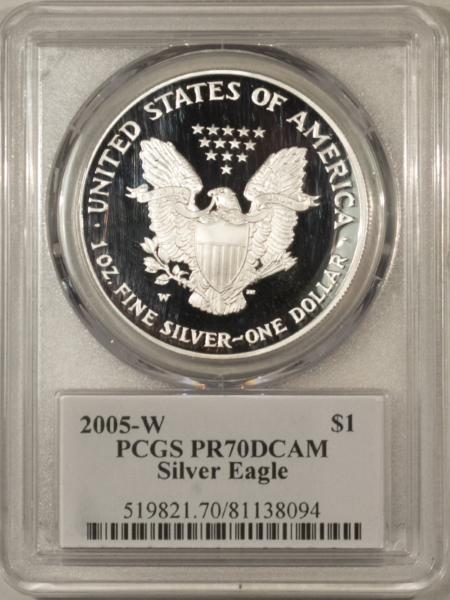 American Silver Eagles 2005-W $1 1 OZ PROOF AMERICAN SILVER EAGLE PCGS PR-70 DCAM MERCANTI SIGNED LABEL