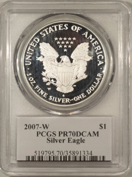 American Silver Eagles 2007-W $1 1 OZ PROOF AMERICAN SILVER EAGLE PCGS PR-70 DCAM MERCANTI SIGNED LABEL