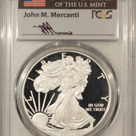 American Silver Eagles 2008-W $1 1 OZ PROOF AMERICAN SILVER EAGLE PCGS PR-70 DCAM MERCANTI SIGNED LABEL