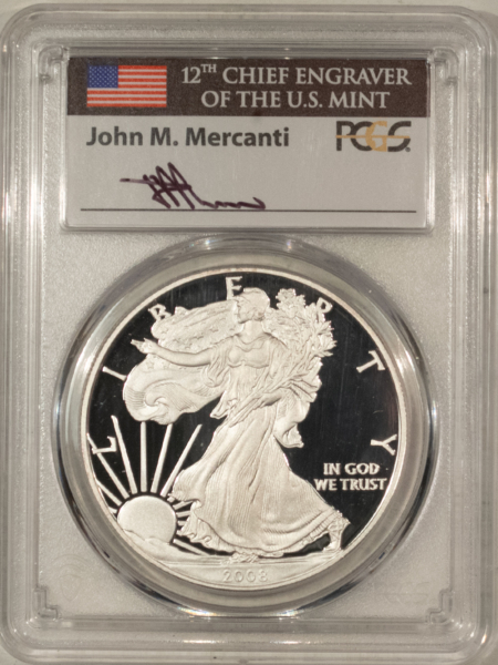 American Silver Eagles 2008-W $1 1 OZ PROOF AMERICAN SILVER EAGLE PCGS PR-70 DCAM MERCANTI SIGNED LABEL