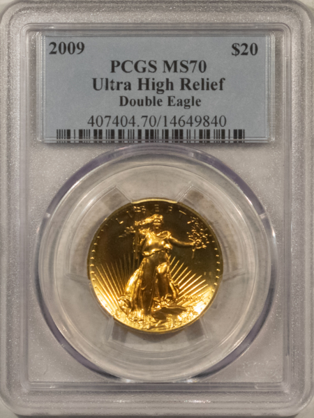 $20 2009 $20 1 OZ GOLD ULTRA HIGH RELIEF AMERICAN EAGLE – PCGS MS-70 + BOX/BOOK/COA