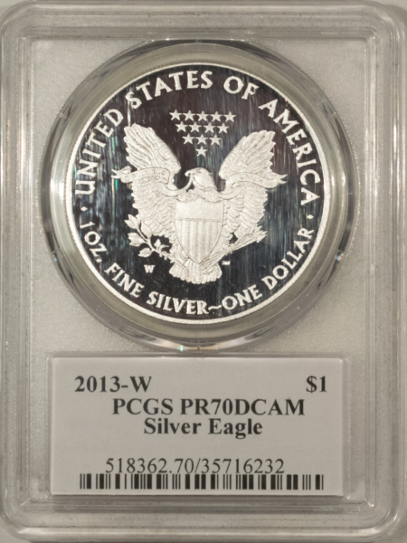 American Silver Eagles 2013-W $1 1 OZ PROOF AMERICAN SILVER EAGLE PCGS PR-70 DCAM MERCANTI SIGNED LABEL