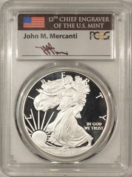American Silver Eagles 2014-W $1 1 OZ PROOF AMERICAN SILVER EAGLE PCGS PR-70 DCAM MERCANTI SIGNED LABEL