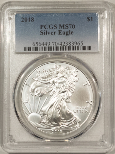 American Silver Eagles 2018 $1 1 OZ AMERICAN SILVER EAGLE – PCGS MS-70, WHITE & PRISTINE, PERFECT!