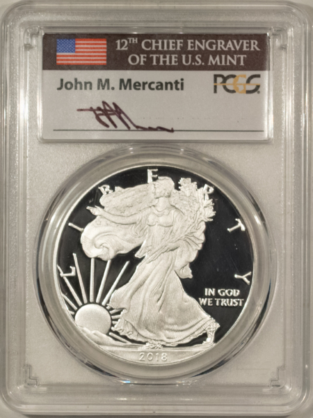 American Silver Eagles 2018-W $1 1 OZ PROOF AMERICAN SILVER EAGLE PCGS PR-70 DCAM MERCANTI SIGNED LABEL