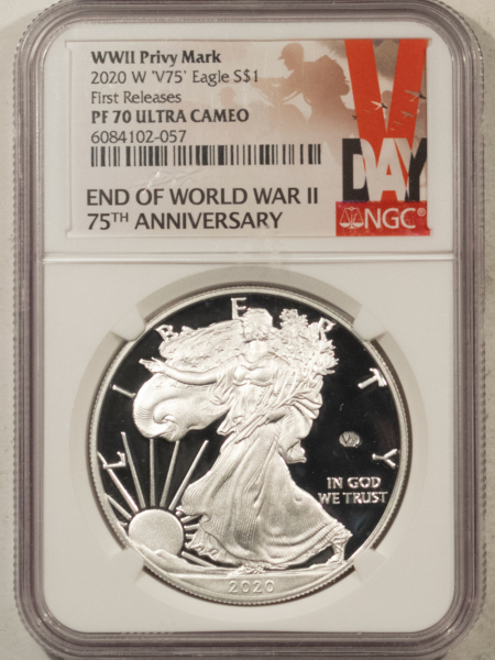 American Silver Eagles 2020-W V75 $1 PROOF AMERICAN SILVER EAGLE NGC PF-70 ULTRA CAMEO, WWII PRIVY MARK