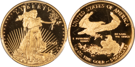 American Gold Eagles, Buffaloes, & Liberty Series 2021W TY 1&2 1/10 OZ $5 PROOF GOLD EAGLE DESIGNERS EDITION SET PCGS PR 69/70DCAM