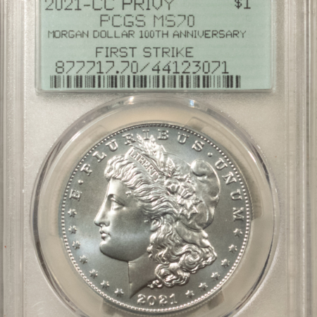 Dollars 2021-CC PRIVY $1 MORGAN DOLLAR – PCGS MS-70 100TH ANN FIRST STRIKE! CARSON CITY!