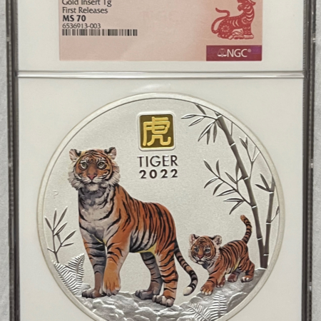 Bullion 2022P AUSTRALIA $30 LUNAR SILVER 1 KILO W/ 1GR GOLD PRIVY YEAR OF TIGER NGC MS70