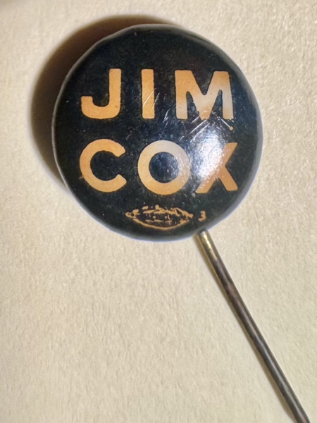 New Store Items 1920 JAMES COX PRESIDENTIAL CAMPAIGN BUTTON 3/8″ CELLULOID W/ BACKPAPER!