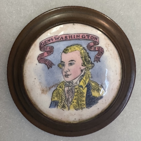 Miscellaneous ca 1780s GEORGE WASHINGTON PORCELIN/BRASS CERAMIC CURTAIN TIE-BACK; BRIGHT & EXC