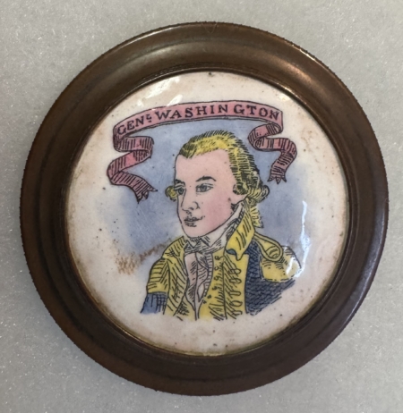 Miscellaneous ca 1780s GEORGE WASHINGTON PORCELIN/BRASS CERAMIC CURTAIN TIE-BACK; BRIGHT & EXC