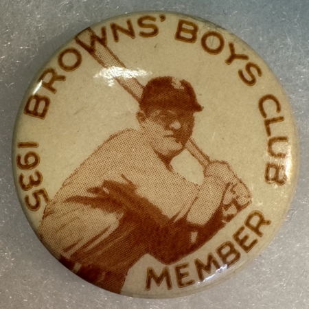 New Store Items 1935 ROGERS HORNSBY ST. LOUIS BROWNS “BOYS CLUB MEMBER” 1 1/4″ CELLO BUTTON-MINT