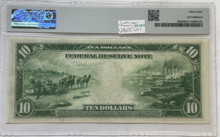 Large Federal Reserve Notes 1914 $10 FEDERAL RESERVE NOTE – RICHMOND FR#923 WHITE/MELLON PMG CH UNC 64, GEM!