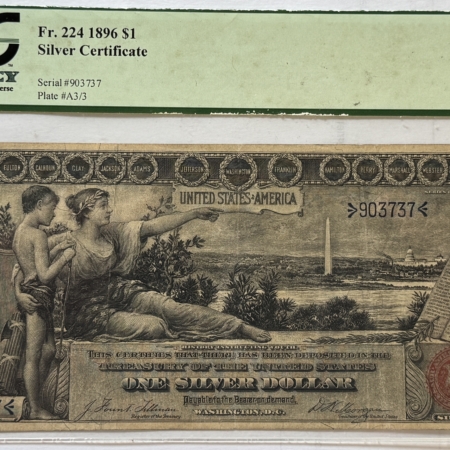 Large Silver Certificates 1896 $1 EDCUATIONAL SILVER CERTIFICATE, FR#224 – PCGS VF-25, NICE ORIGINAL NOTE