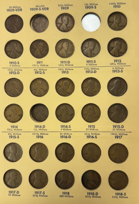 Lincoln Cents (Wheat) 1909-1940 LINCOLN CENTS 86 COIN NEARLY COMPLETE SET G-VF, 11-S, 22-D, 24-D, 31-S