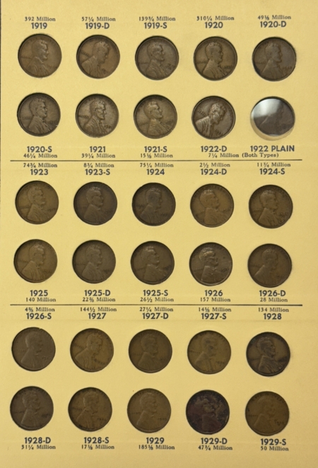 Lincoln Cents (Wheat) 1909-1940 LINCOLN CENTS 86 COIN NEARLY COMPLETE SET G-VF, 11-S, 22-D, 24-D, 31-S