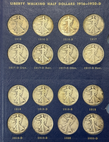 Half Dollars 1916-1940-S WALKING LIBERTY HALF 45 COIN COMPLETE SET GOOD/BETTER WHITMAN ALBUM!